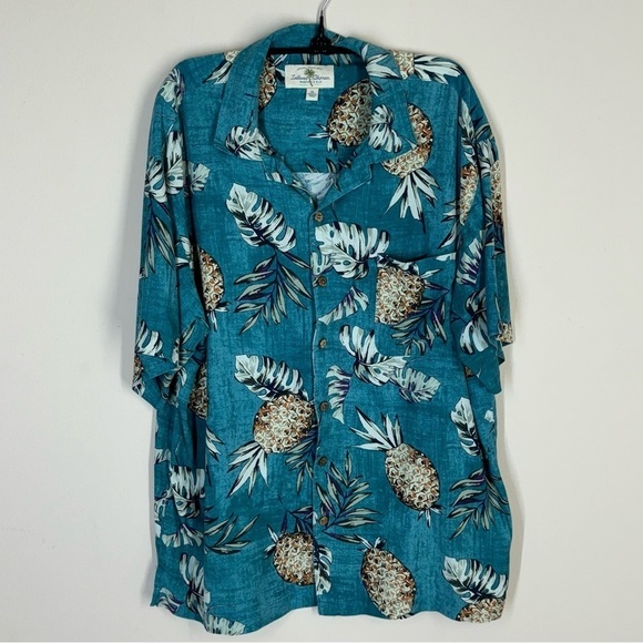 Island Shores Men's Button Down Floral Pineapple Hawaiian 100% Silk Shirt Sz XL - Picture 1 of 8